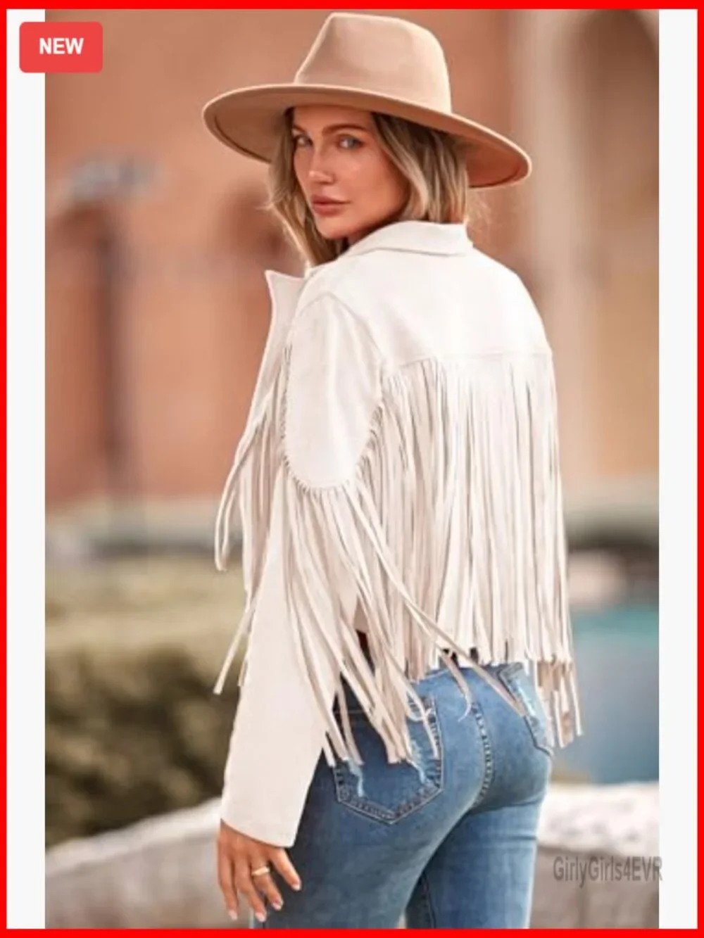 Faux Suede Cropped Motorcycle Jacket with Fringe Tassel Slim Fit - Picture 2 of 7